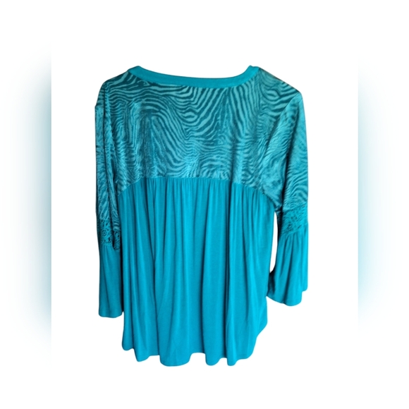 Rafaella Weekend Crushed Velvet TEAL Boho Top Bell Sleeves Ladies Medium Flare - Picture 2 of 6